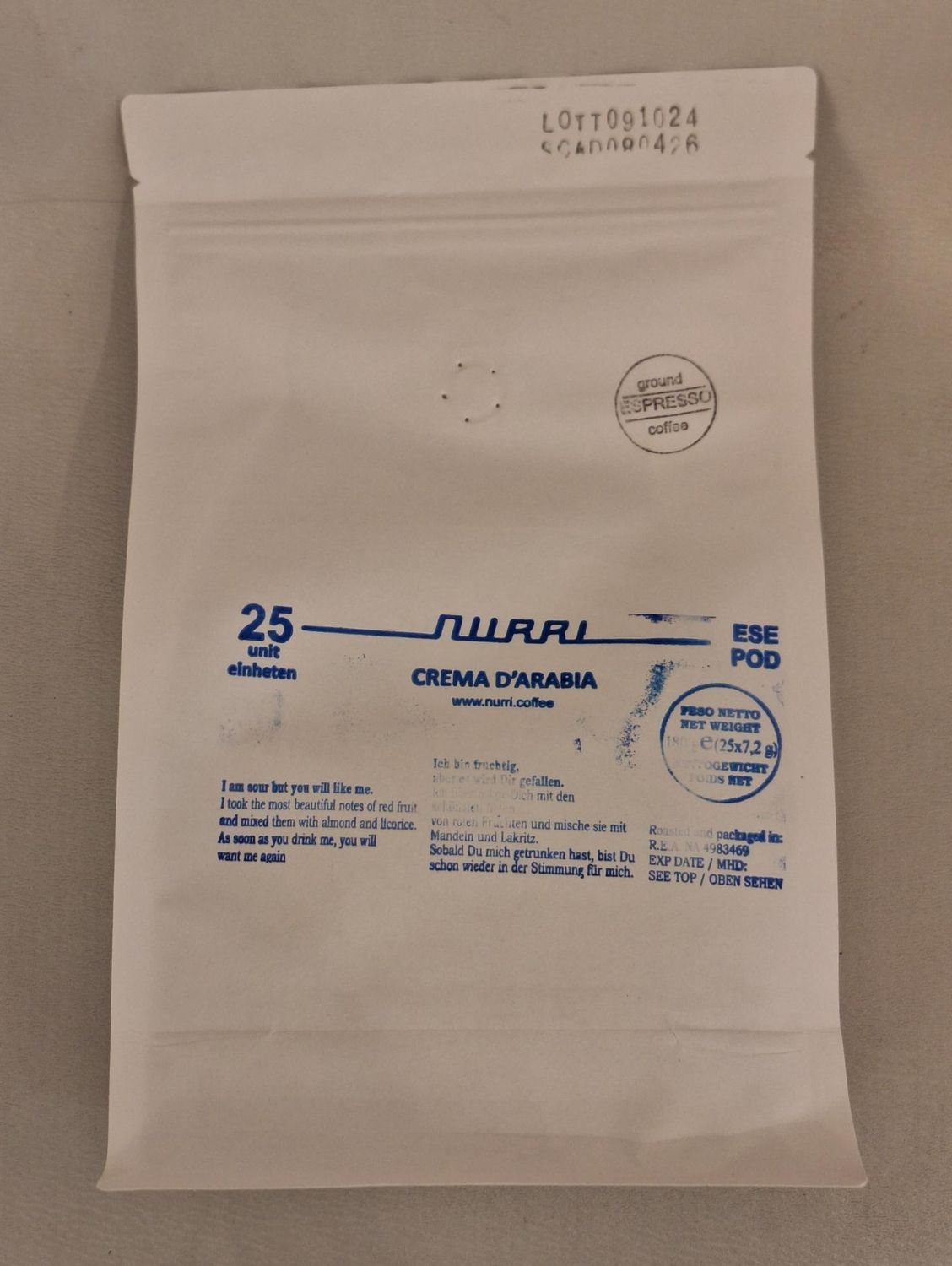 Nurri Caffe ESE Pads 25er-Bag Crema d&#39;Arabia  100 % Arabica