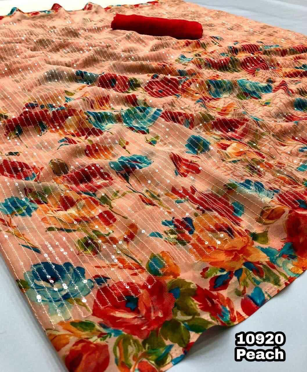 Floral Chiffon Saree with Sequence work