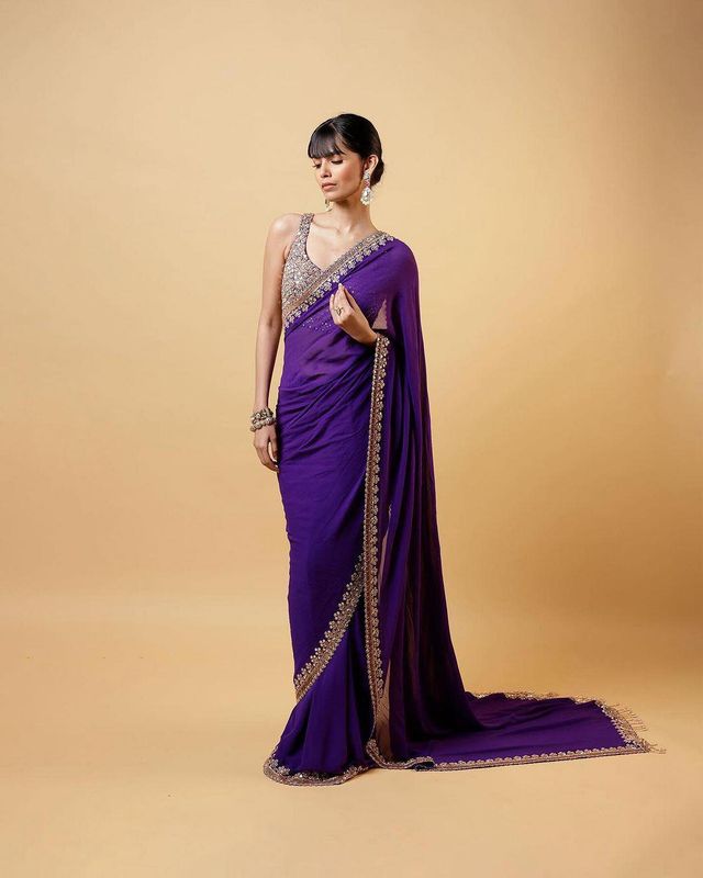Soft Georgette Saree with Sequence Embroidery Work