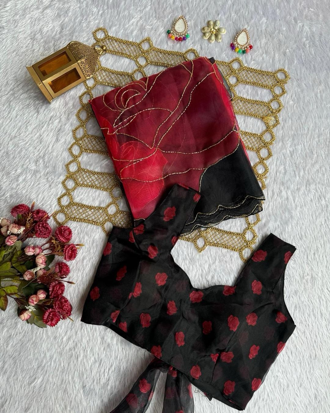 Floral Printed Organza Saree