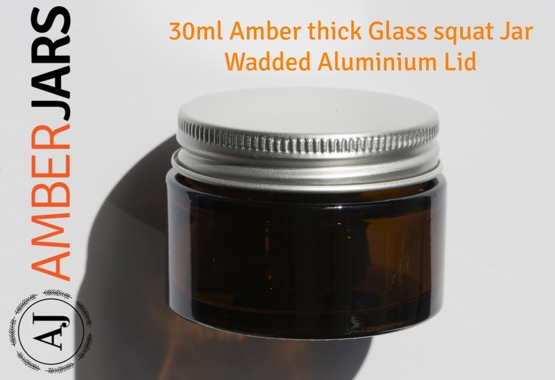 30ml Amber Glass SQUAT Jar with Aluminium Lid