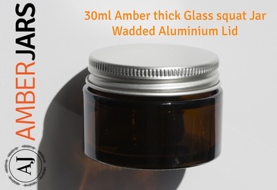 30ml Amber Glass SQUAT Jar with Aluminium Lid