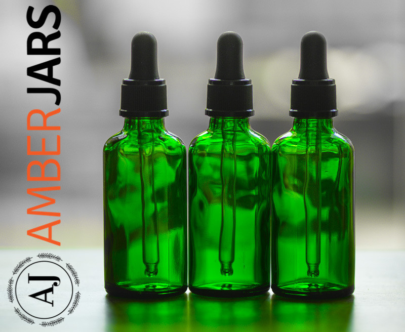 50ml Green Glass Bottle Black Dropper - Pipette Aromatherapy tincture serum