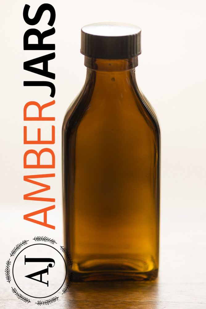 100ml Rectangle Amber Glass Bottle- Black Phenolic Polycone cap