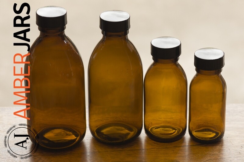 100ml Glass Amber Bottle black Polycone liner cap