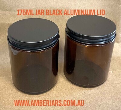 175ml Glass Amber Jars with Wadded MATT BLACK ALUMINIUM Lid