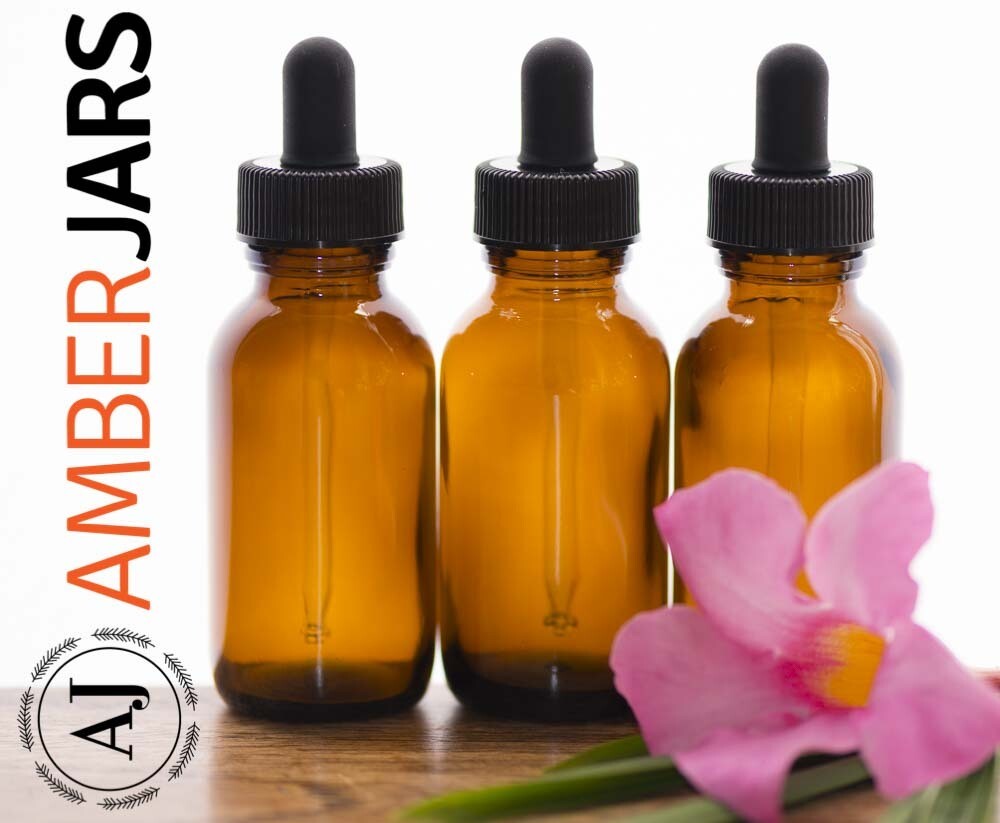50ml Amber Glass Bottle 80mm Glass Dropper, Colour: Black Cap Black Teat