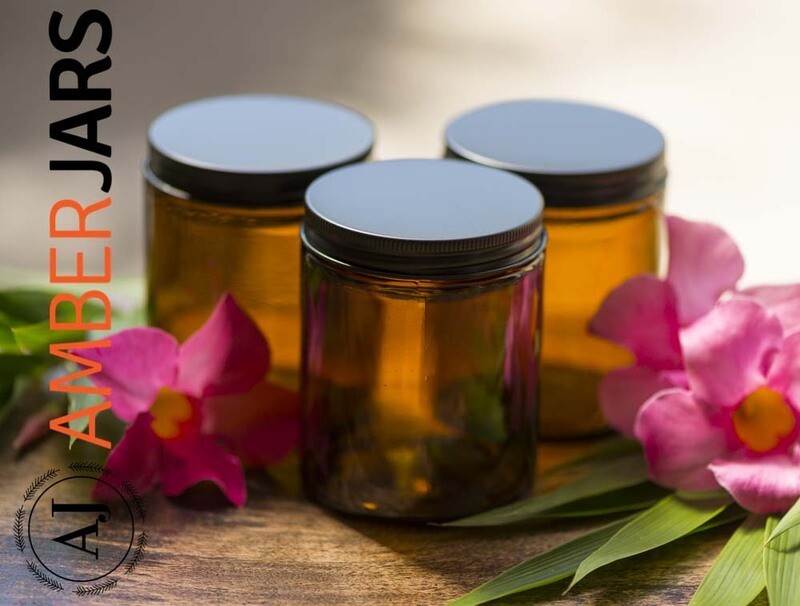 175ml Glass Amber Jars with Wadded MATT BLACK ALUMINIUM Lid