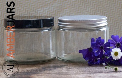 500ml Clear Glass Jars with Black or Silver Wadded Lid