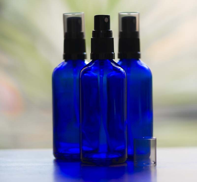 100ml Amber BLUE Glass Bottle with Fine Mist Spray