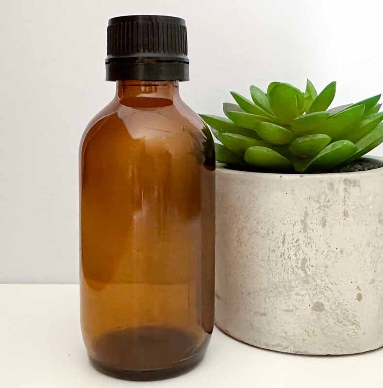100ml Amber Glass Bottle with Temper Tell Black wadded Cap