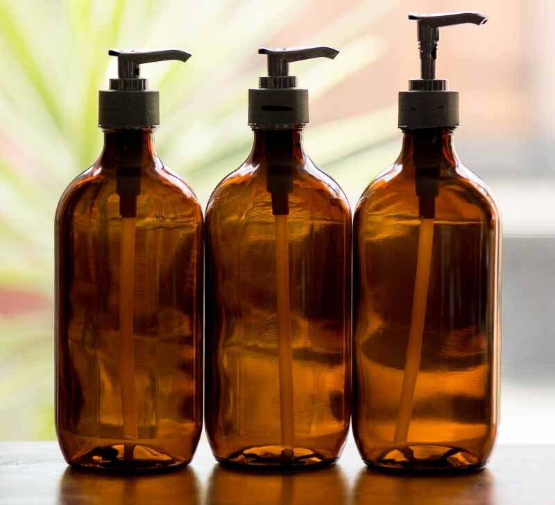 25 x 500ml Amber Glass Bottle - Lotion pump or Caps