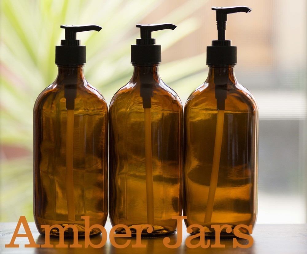 3 x 500ml Amber Glass Bottle with Lotion pump