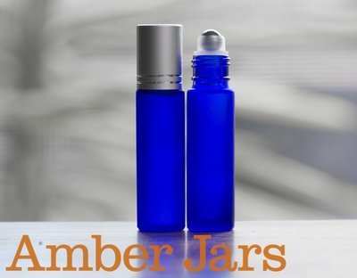 10ml Frosted Blue glass Roller ball Bottle Stainless Steel ball- Aromatherapy / perfume S