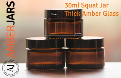 30ml Amber Glass SQUAT Jar with Black Wadded Lid