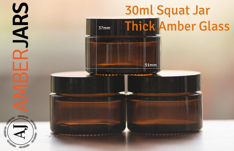 30ml Amber Glass SQUAT Jar with Black Wadded Lid
