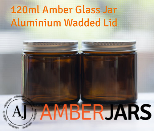 120ml Glass Amber Jars with ALUMINIUM Wadded Lid. DIY Cosmetics Candles Spice