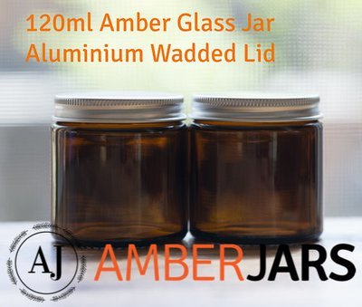 120ml Glass Amber Jars with ALUMINIUM Wadded Lid. DIY Cosmetics Candles Spice