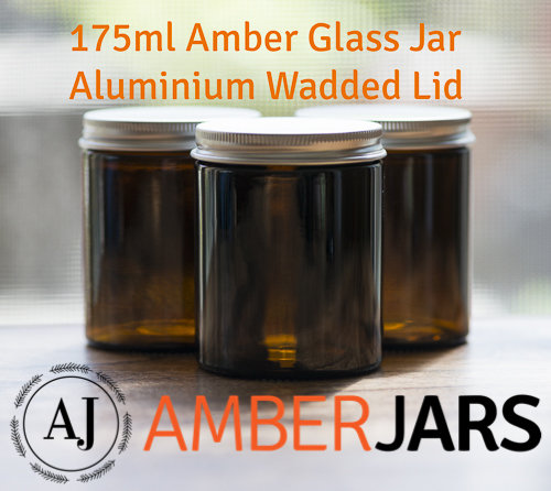 175ml Glass Amber Jars with Wadded ALUMINIUM Lid.