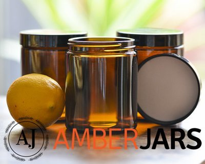 175ml Glass Amber Jars with Black Wadded Lid