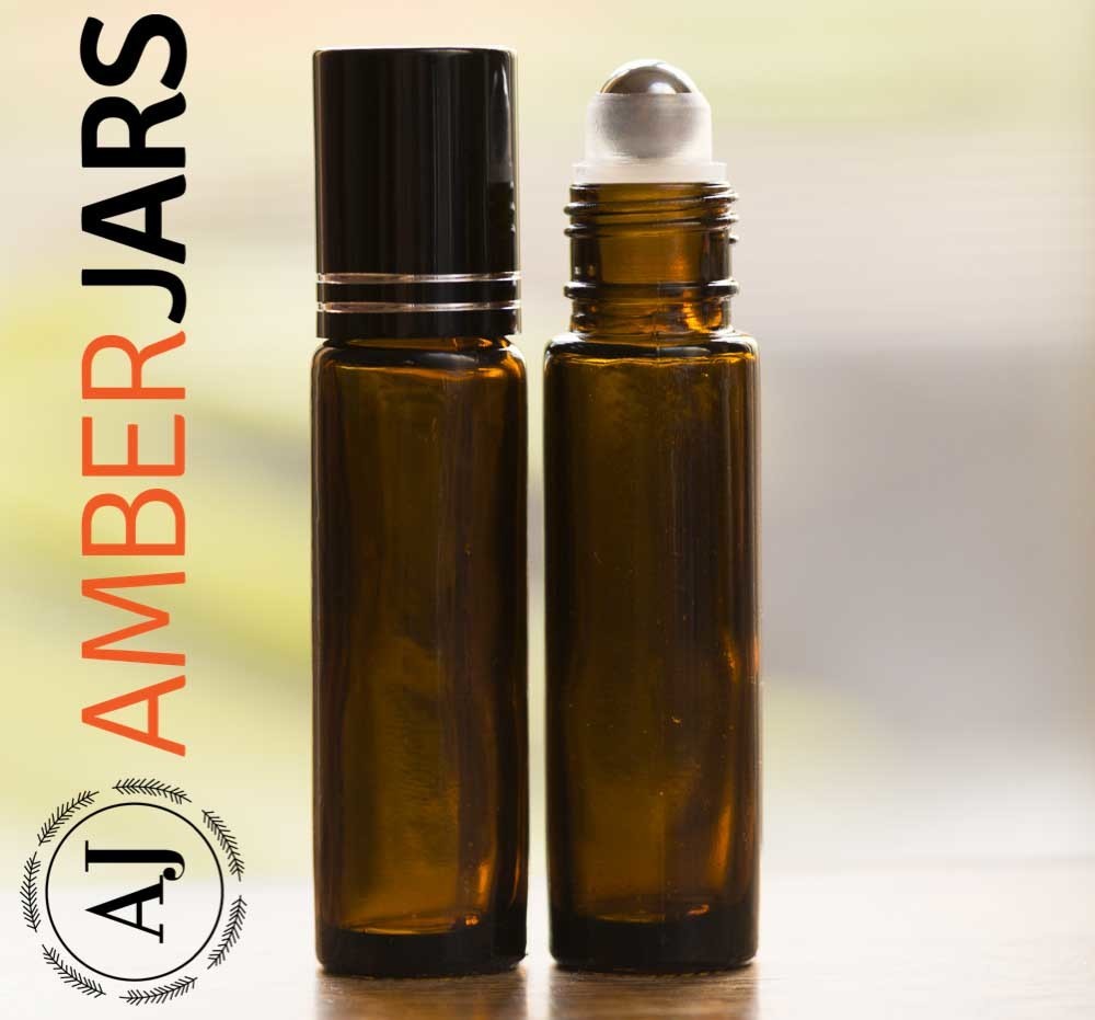 10ml Amber glass Roller ball Bottle Stainless Steel ball- Aromatherapy / perfume