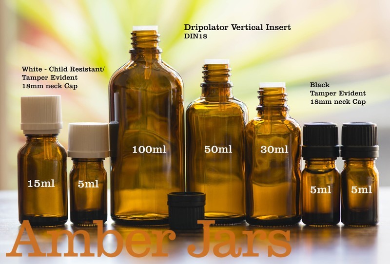 30ml Aromatherapy Amber Glass Bottle - Polycone liner Black Cap