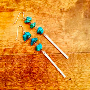 Turquoise Hammered Bar Earrings