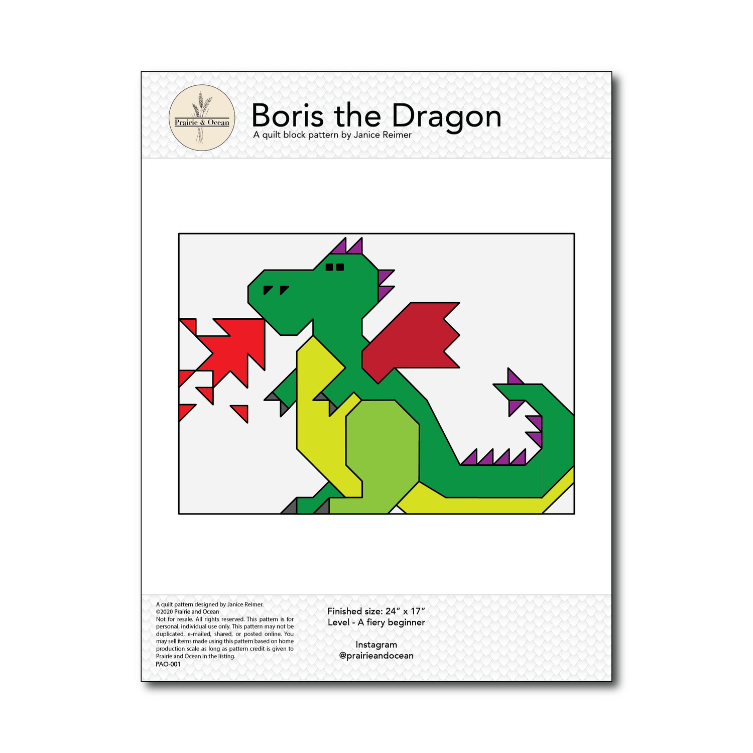 Boris the Dragon Quilt PDF Pattern