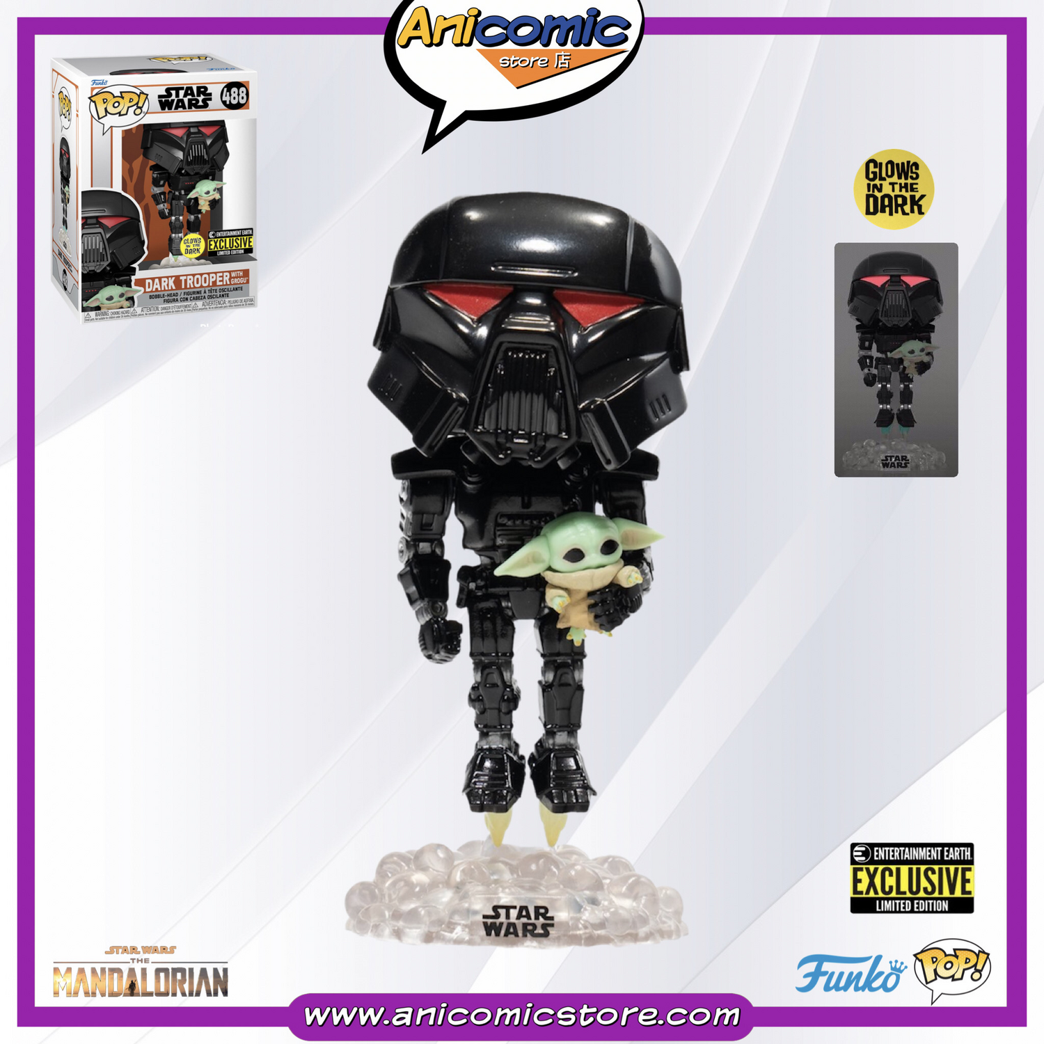 Funko Pop Dark Trooper with Grogu - GITD - Entertainment Earth Exclusive - The Mandalorian