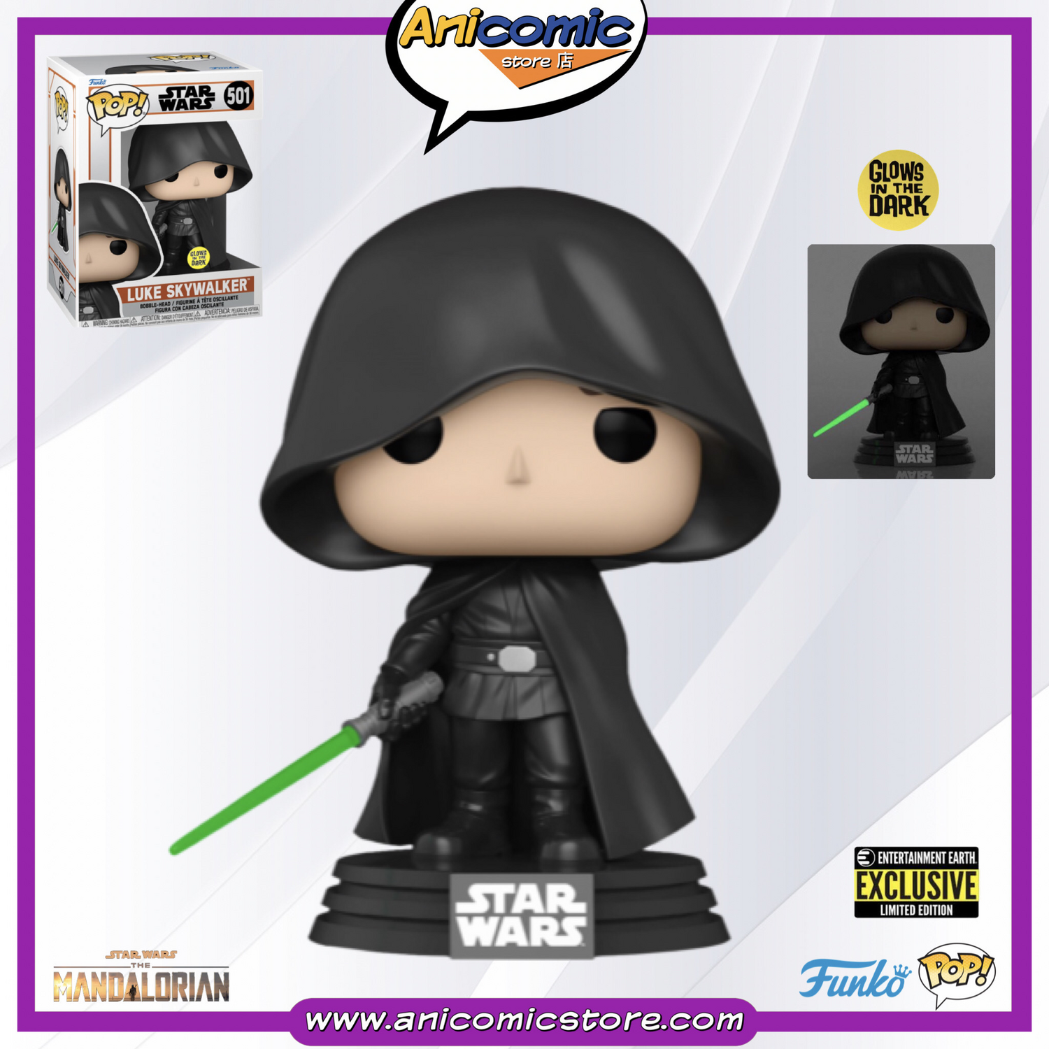 Funko Pop Luke Skywalker - GITD - Entertainment Earth Exclusive - The Mandalorian