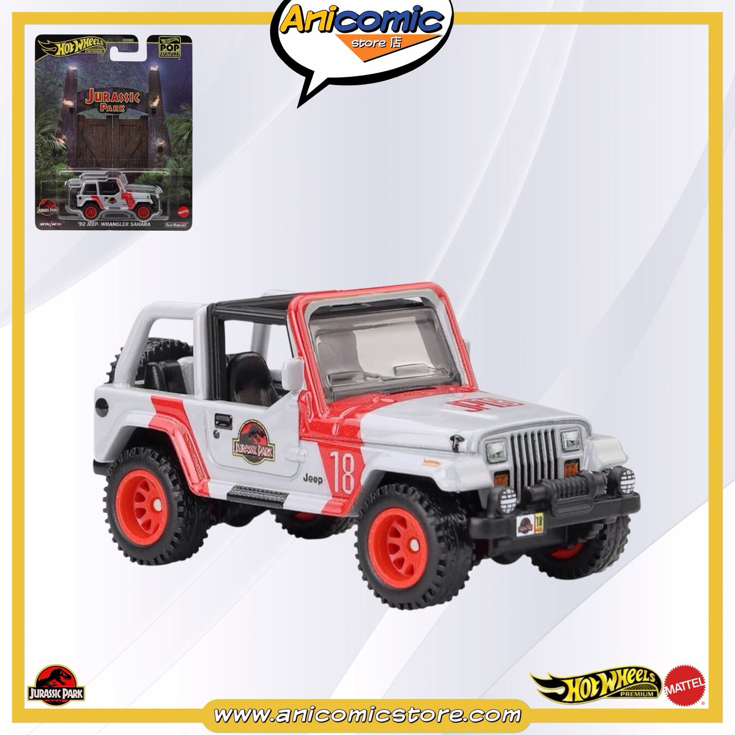 Hot Wheels Premium &#39;92 Jeep Wrangler Sahara - Jurassic Park