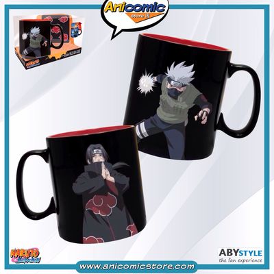Set Taza mágica + Posavaso Sharingan Itachi &amp; Kakashi