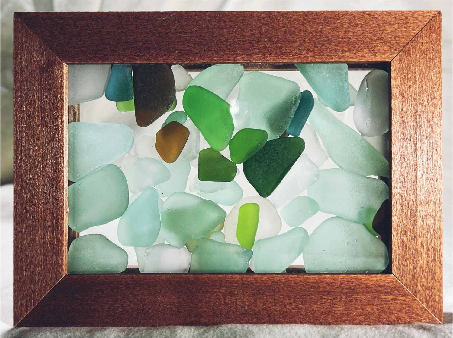 A Single Tile / Sea Glass Frame Art / 8x10 Shadow Box Matted to 5x7 /  Seaglass Only / Handcrafted / Maine Made 