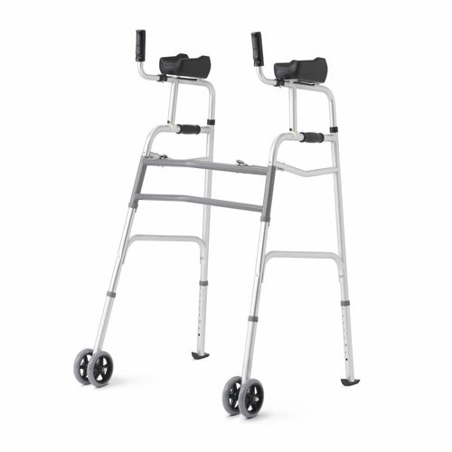 Upright Aluminum Folding Walker with 5" Wheels,