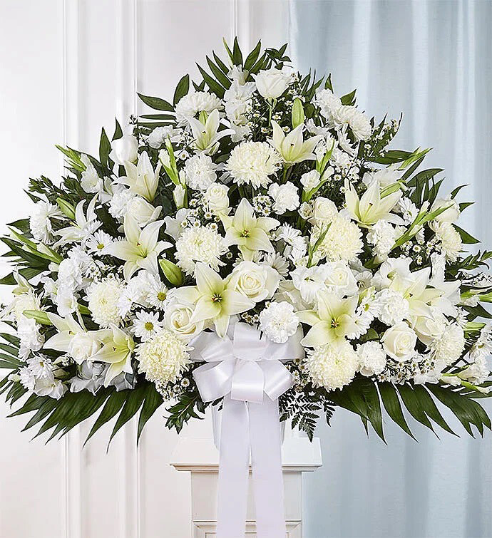 Heartfelt Sympathies White Funeral Standing Basket (L)