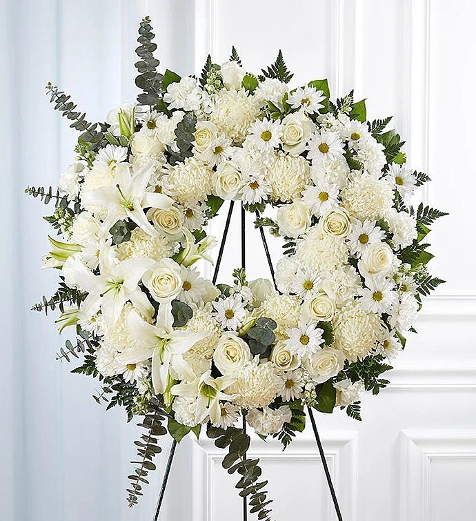 All White Funeral Flowers Wreath (L)