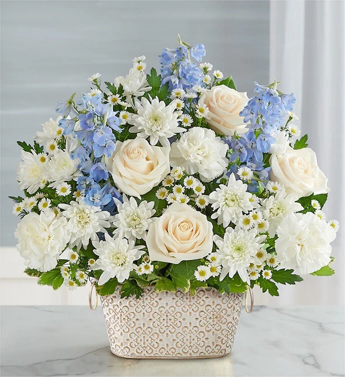 White and Blue Flowers For Funeral