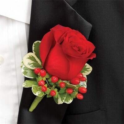 Red Wedding Boutonniere- Rose