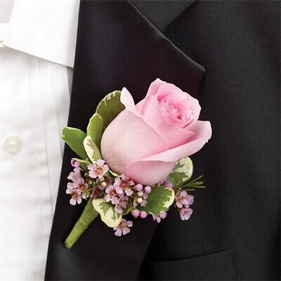 pink Wedding Boutonniere- Rose