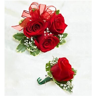RED Rose Corsage And Boutonniere