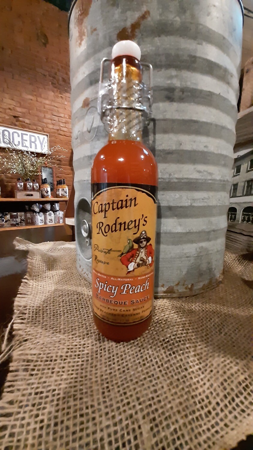 Captain Rodney's Spicy Peach BBQ sauce Classic PKG Edition 17oz