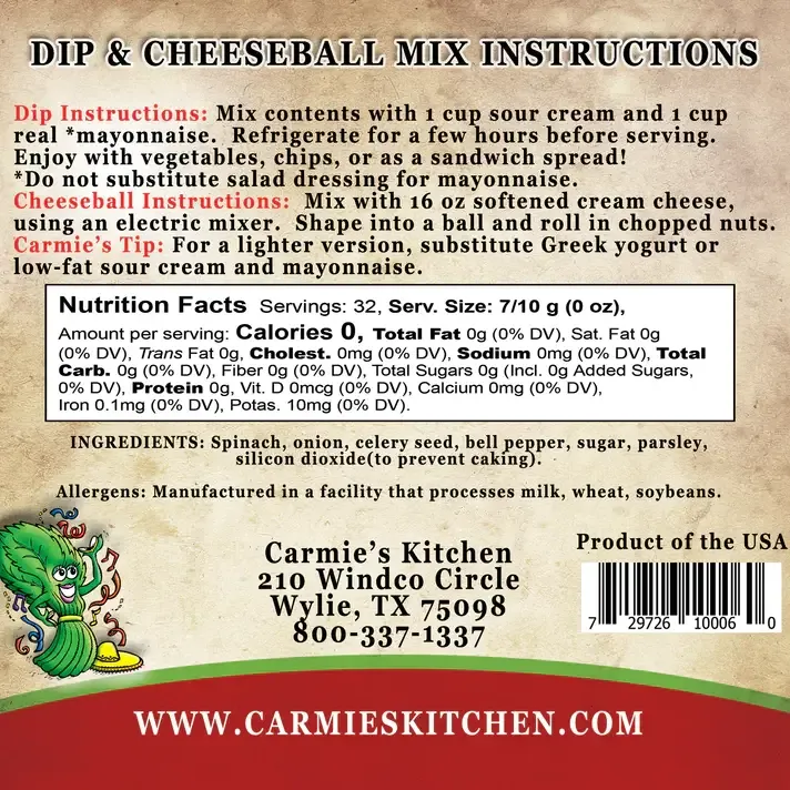 Carmie's Fiesta Spinach Dip Mix