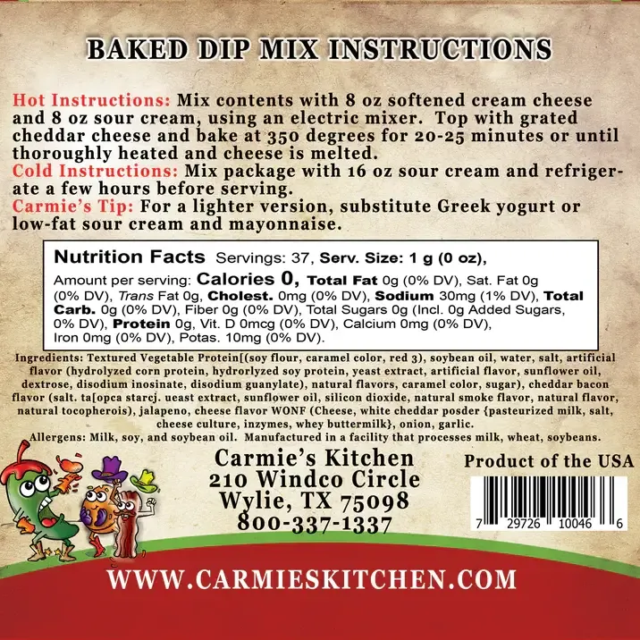 Carmie's Baked Bacon Jalapeno Popper Dip Mix