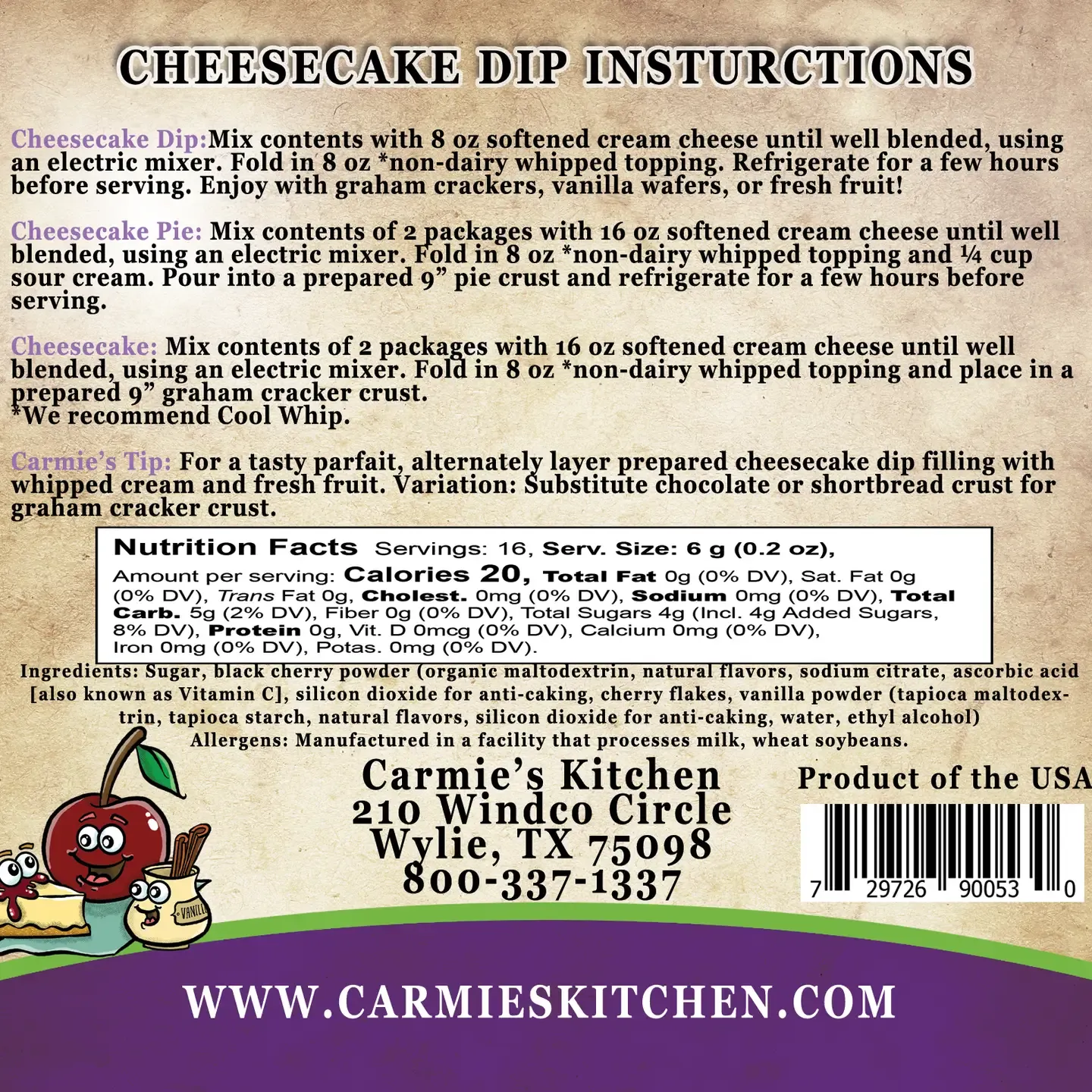 Carmie's Black Cherry Vanilla Cheesecake Dip