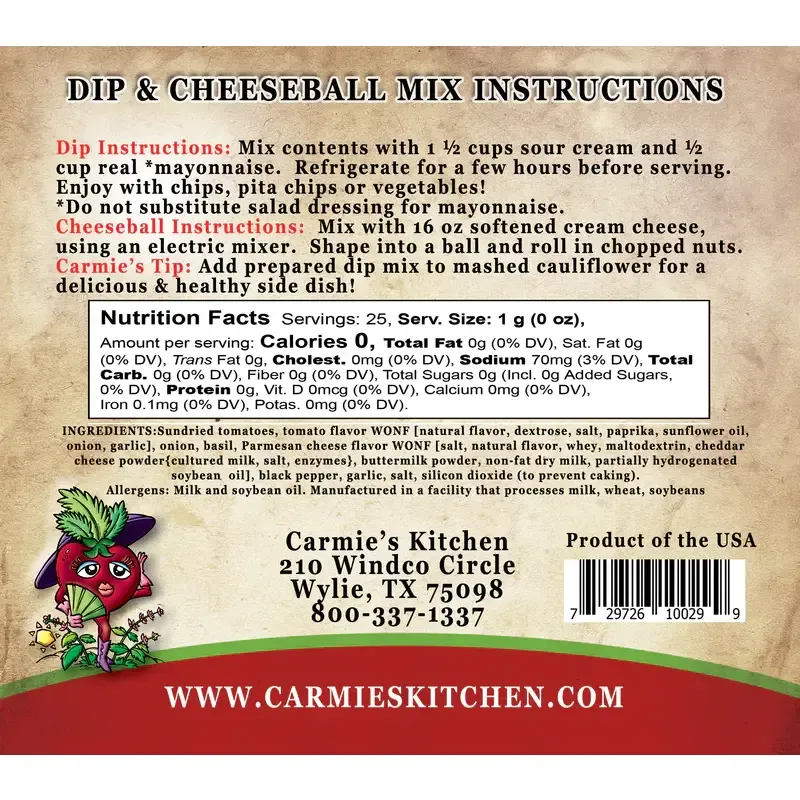 Carmie's Sundried Tomato Basil Dip