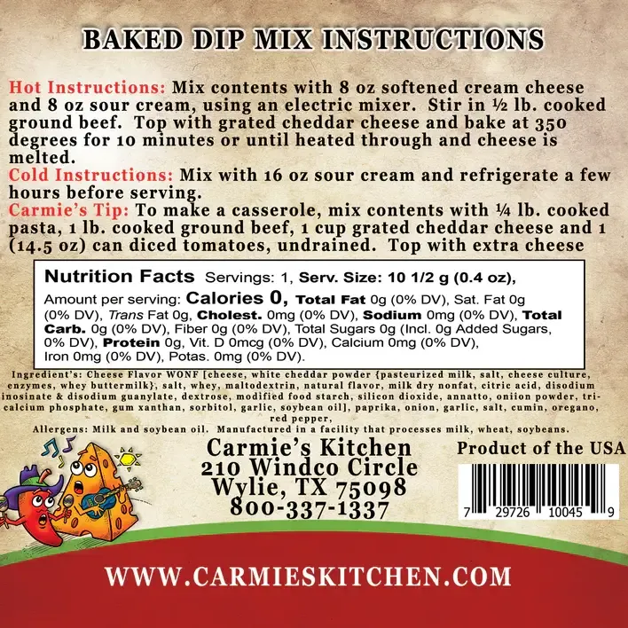 Carmie's Baked Chili Cheese Dip Mix