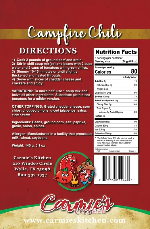 Carmie's Campfire Chili Soup Mix