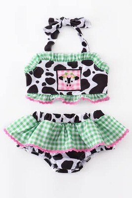Cow Smocked Suit - 2t
