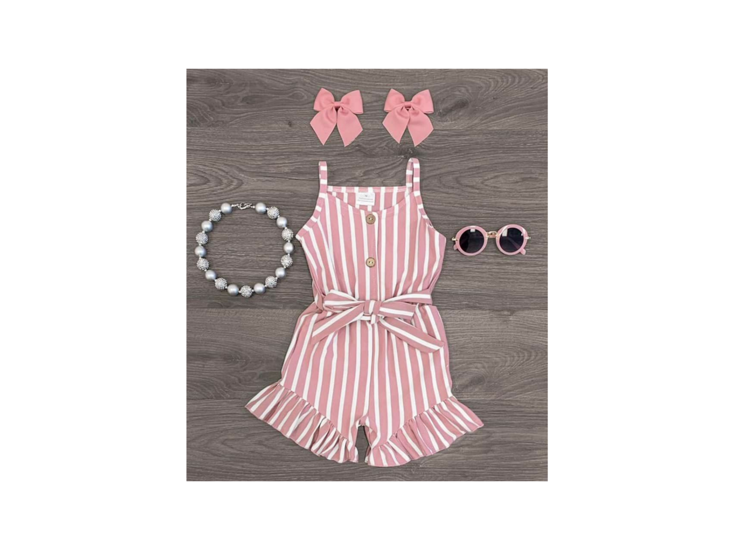 Mauve Stripe Romper - 7/8