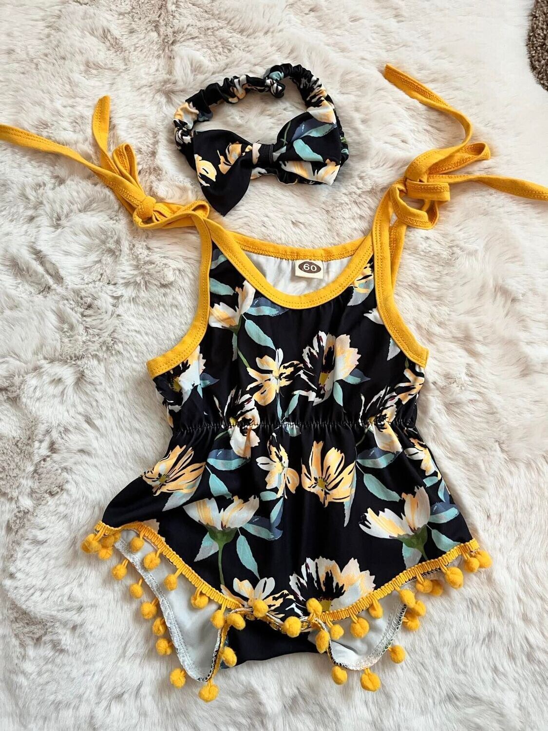 Black Floral Romper - 0/3mo
